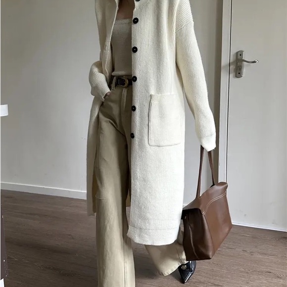 18 Chunky Thick Oversized Long Below Knee Button Rib Bone Cardigan Sweater - Picture 6 of 8